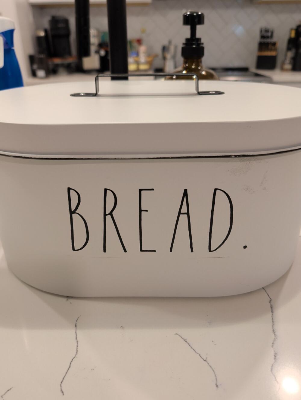 RAE DUNN By Design Styles Bread Box Rustic Farmhouse White Tin 13x9x6 Inches